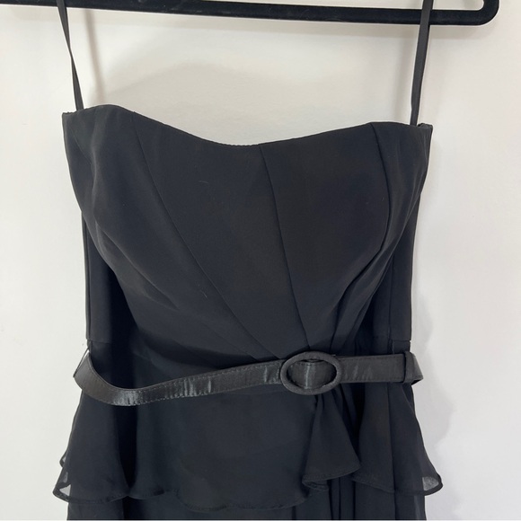 WHBM Black Belted Ruffled Strapless Dress 4 EUC - Picture 2 of 8